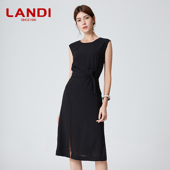 LANDI 純色 綁帶 連衣裙