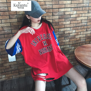 珂梵圖（Kefantu） 拼接 短袖 T恤 女 圓領(lǐng)