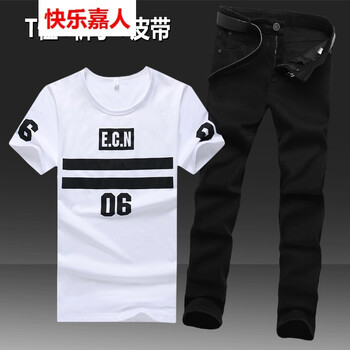 快樂(lè )嘉人 短袖 男士T恤 短06白-黑褲 