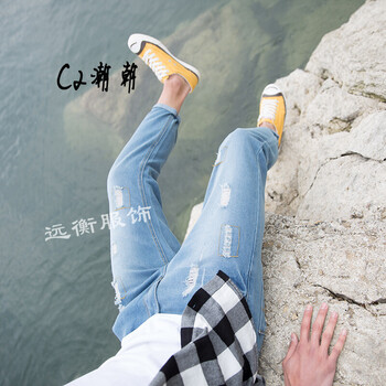 C2潮朝（CHAO CHAO） 直筒褲 青春休閑 男士牛仔褲