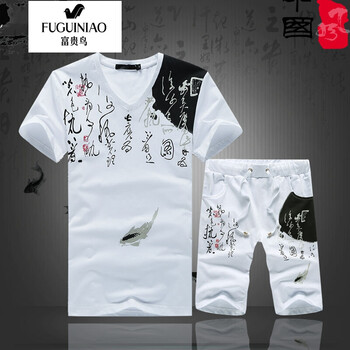 富貴鳥(niǎo)（FUGUNIAO） 短袖 男士T恤 白衣+白褲03 