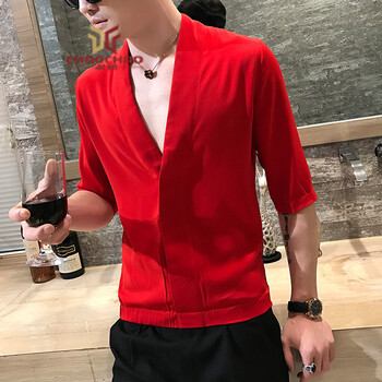 C2潮朝（C2 CHAOZHAO） 五分袖 男士T恤 西瓜紅 XL，L，XXXL，M，XXL