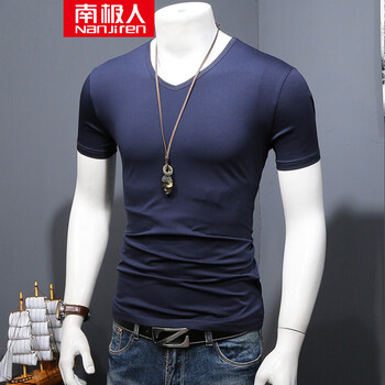 南極人（Nanjiren） 短袖 男士T恤 寶藍色V領(lǐng) S，XL，L，XXXL，XXL，M