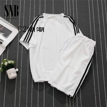 C2潮朝（C2 CHAO CHAO） 五分袖 男士T恤 白色三桿套裝單套裝 S，XL，L，M，XXL