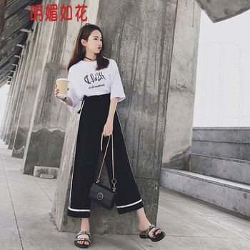 明媚如花（MINGMEIRUHUA） 松緊腰  女 九分褲 休閑褲
