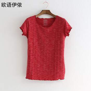 歐語(yǔ)伊依 荷葉邊 短袖 T恤 女 圓領(lǐng)