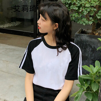 艾莉琦 拼接 短袖 T恤 女 圓領(lǐng)