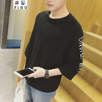 西谷（xigu） 七分袖 男士T恤 刺繡黑色 XL，L，XXXL，M，XXL