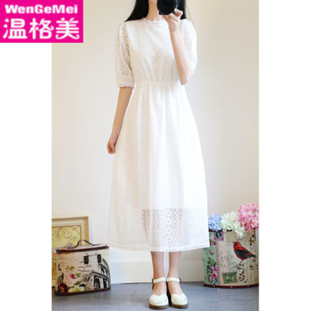 溫格美 純色 蕾絲 連衣裙
