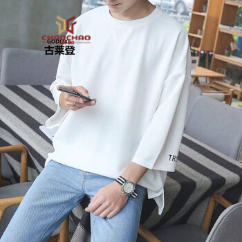 C2潮朝（C2 CHAOZHAO） 七分袖 男士T恤 T106白色1902D  XL，L，M，XXL