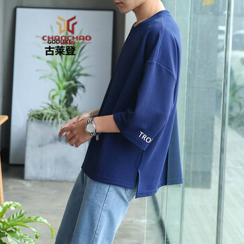 C2潮朝（C2 CHAOZHAO） 七分袖 男士T恤 T106藍(lán)色1902D  XL，L，XXL，M