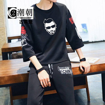 古萊登（GODLIKE） 七分袖 男士T恤 B1146黑色 XL，L，XXL，XXXL，M
