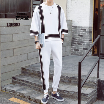 古萊登（GODLIKE） 七分袖 男士T恤 白色樹條 XL，L，XXXL，XXL，M