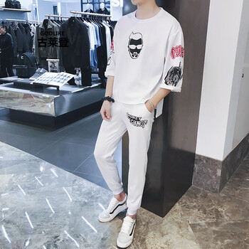 古萊登（GODLIKE） 七分袖 男士T恤 白色頭像 XL，L，M，XXXL，XXL