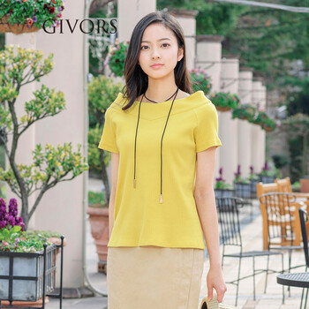 GIVORS 綁帶 短袖 T恤 女 一字領(lǐng)