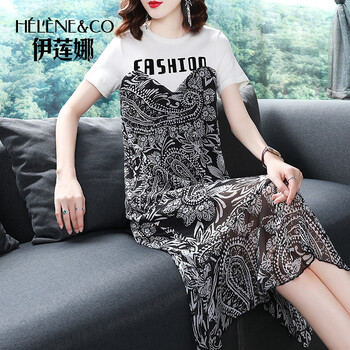 伊蓮娜（Helene & co） 純色 荷葉邊，拼接，印花 連衣裙