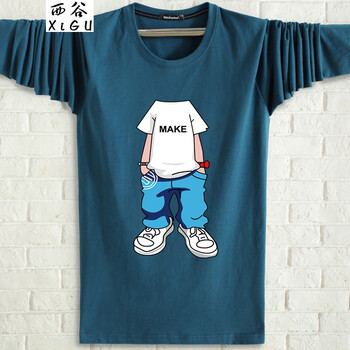 西谷（xigu） 長袖 男士T恤 孔雀藍(lán)色 長袖無頭人 XL，L，XXL，M，XXXL，加大