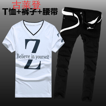 古萊登（GODLIKE） 短袖 男士T恤 大Z白+黑褲送皮帶 