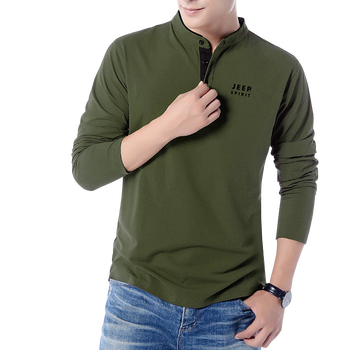 JEEP SPIRIT 長袖 男士T恤 軍綠色 XL，L，XXL，XXXL，M