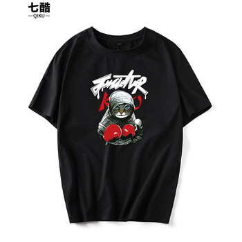 七酷 短袖 男士T恤 黑色帽子貓 S，XL，L，XXXL，XXL，加大，M