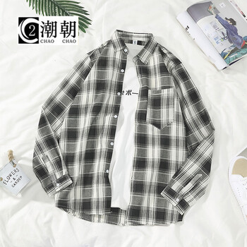 C2潮朝（C2 CHAO CHAO） 長(zhǎng)袖 男士T恤 情侶格子：C805 S，XL，L，XXL，M