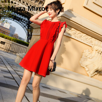 蜜莎蜜拉（Mirza Mirror） 純色 荷葉邊，露肩 連衣裙