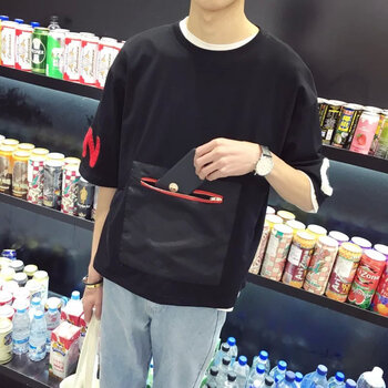 洛凌 長袖 男士T恤 653黑色 S