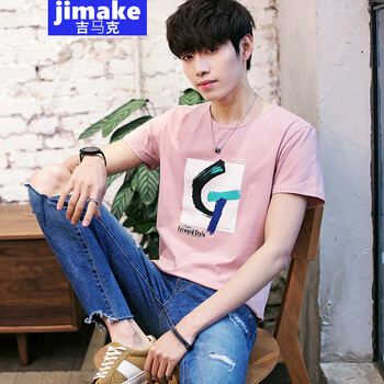 吉馬克（jimake） 短袖 男士T恤 粉紅色 XL，L，XXL，M，XXXL