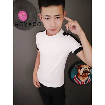 BOYXCO 短袖 男士T恤 條紋白色 