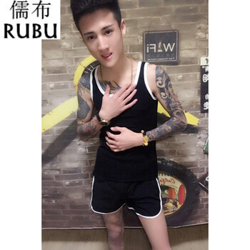 春景夜雪 無(wú)袖 男士T恤 K55套裝黑 