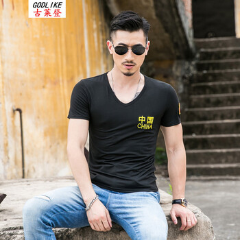 古萊登（GODLIKE） 短袖 男士T恤 V領(lǐng)中國(guó)黑色 