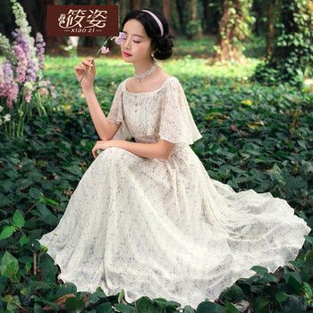 筱姿 碎花 荷葉邊，印花，蕾絲 連衣裙