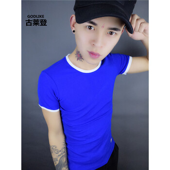 古萊登（GODLIKE） 短袖 男士T恤 純色藍色 S，XL，L，XXL，XXXL，M