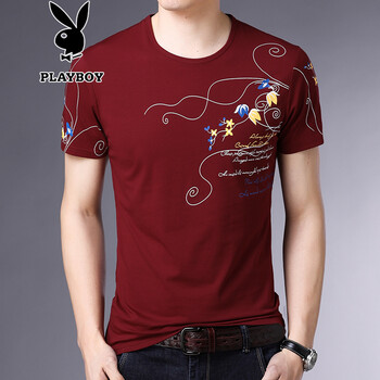 花花公子（PLAYBOY ESTABLISHED 1953） 短袖 男士T恤 紅色6619 