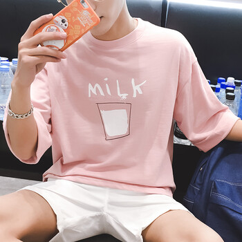 洛錦 七分袖 男士T恤 粉橘色 Milk S