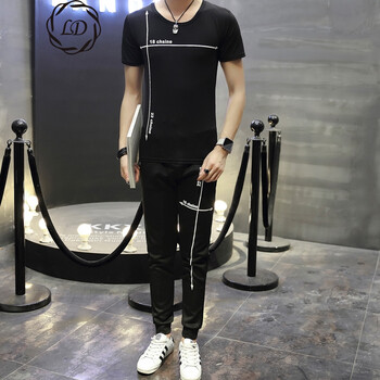 凌登（LingDeng） 短袖 男士T恤 箭頭【上裝+下裝黑色】 XL，L，M，XXL，XXXL