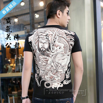 北歐潮流（BEIOUCHAOLIU） 短袖 男士T恤 關(guān)公大刀 黑色 
