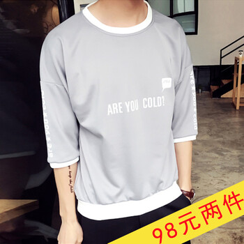 古萊登（GODLIKE） 七分袖 男士T恤 【英文款七分袖】灰色 S，XL，L，M，XXL