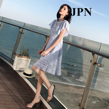 JPN 純色 拼接，鏤空，蕾絲 連衣裙