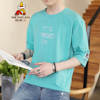 稻草人（MEXICAN） 五分袖 男士T恤 淺藍(lán) XL，L，XXL，XXXL，M