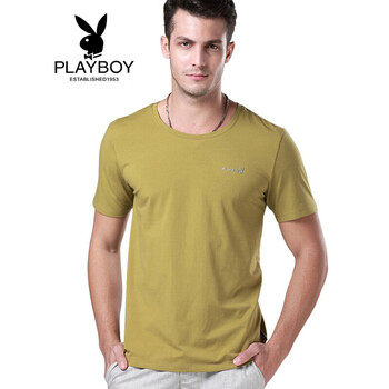 花花公子（PLAYBOY） 短袖 男士T恤 圓領(lǐng)軍綠色 