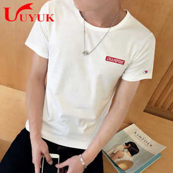 UYUK 短袖 男士T恤 白色刺繡英文 