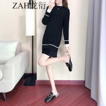 ZAH 純色 拼接，褶皺 連衣裙