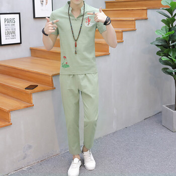 富貴鳥(niǎo)（FUGUNIAO） 短袖 男士T恤 短袖豆綠色+九分褲 XL，L，加大，XXL，M，XXXL