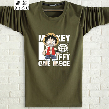 西谷（xigu） 長袖 男士T恤 軍綠色 長袖路飛 XL，L，M，XXXL，加大，XXL