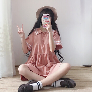 西牧子 純色 拼接 連衣裙