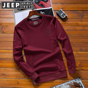 Jeep 長袖 男士T恤 酒紅 