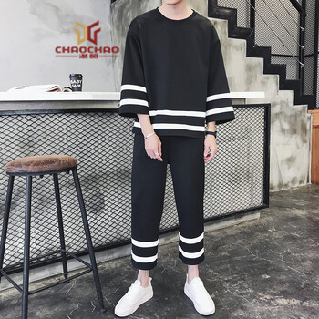 C2潮朝（C2 CHAOZHAO） 七分袖 男士T恤 黑色二杠 XL，L，XXXL，M，XXL
