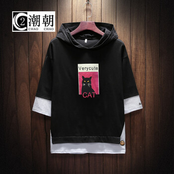 C2潮朝（C2 CHAO CHAO） 七分袖 男士T恤 黑色 S，XL，L，XXL，XXXL，M