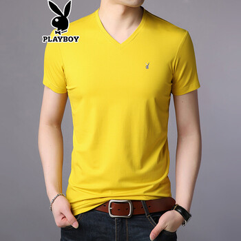 花花公子（PLAYBOY） 短袖 男士T恤 黃色 XL，L，XXXL，XXL，M